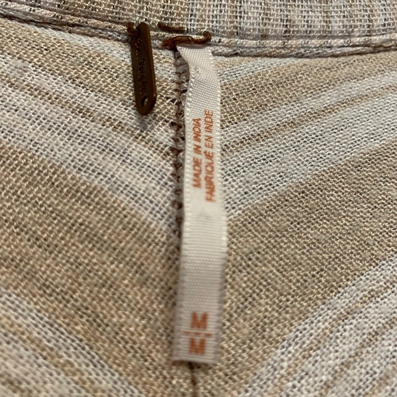 Free People | Pinstriped Long Sleeve Collared Deep V-Neck Peasant Tunic Top - Picture 7 of 8